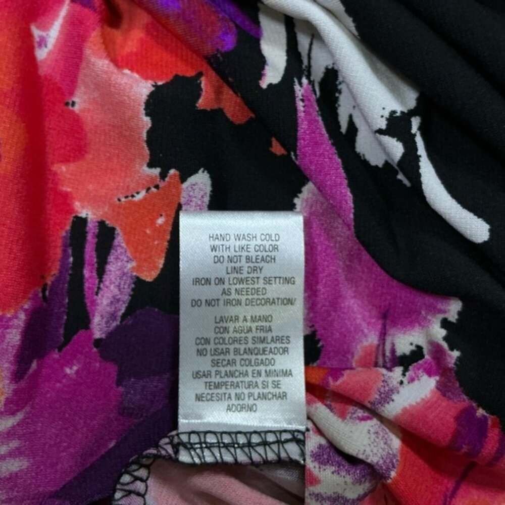 Sandra Darren Dress Beaded Keyhole Watercolor Floral Slip On Black Pink Size 12 - Picture 6 of 16